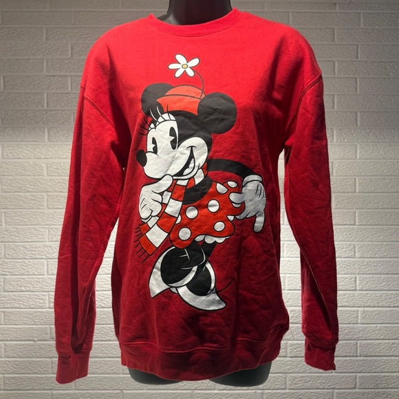 Disney Minnie Mouse Red Graphic Print Crew Neck Sweatshirt Pullover - Picture 1 of 3